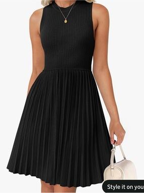 Sleeveless Black Pleated A-Line Dress